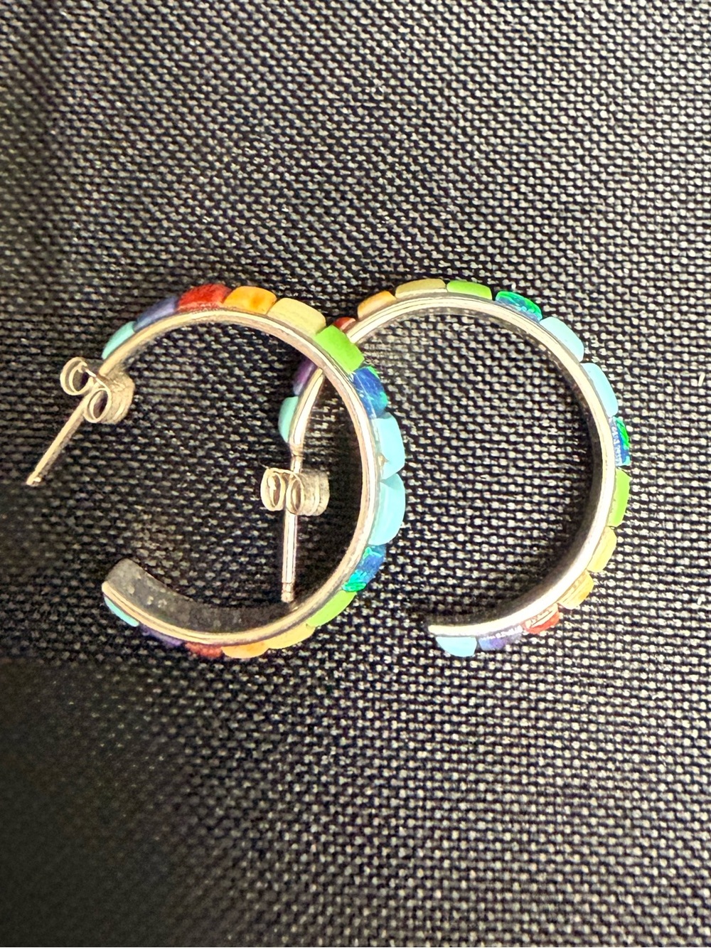 Rainbow 🌈 Cobble Stone Inlay Hoop Earrings